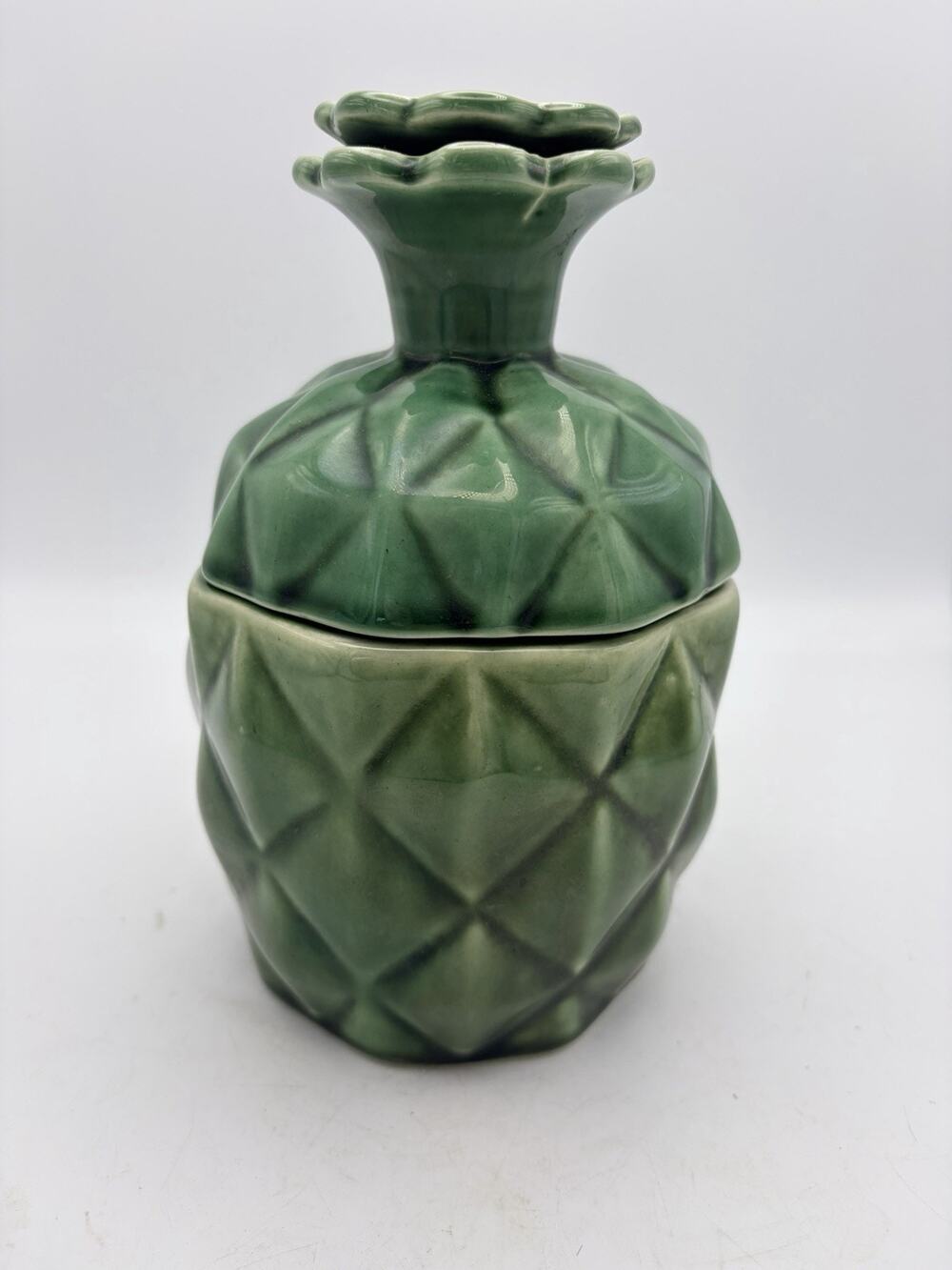 Small Pineapple Canister. Avocado Green Vintage.